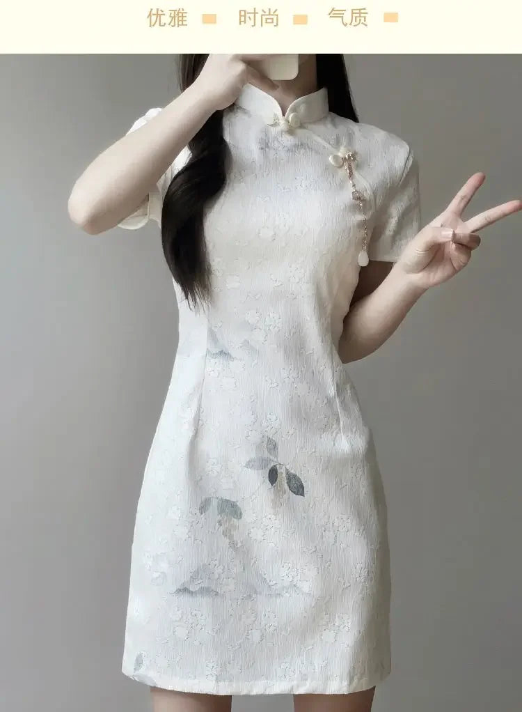 New Chinese White Embroidery Short Sleeve Qipao New 2024 Improved Edition Temperament Young Girl Small Summer Cheongsam Dresses - Seprincess