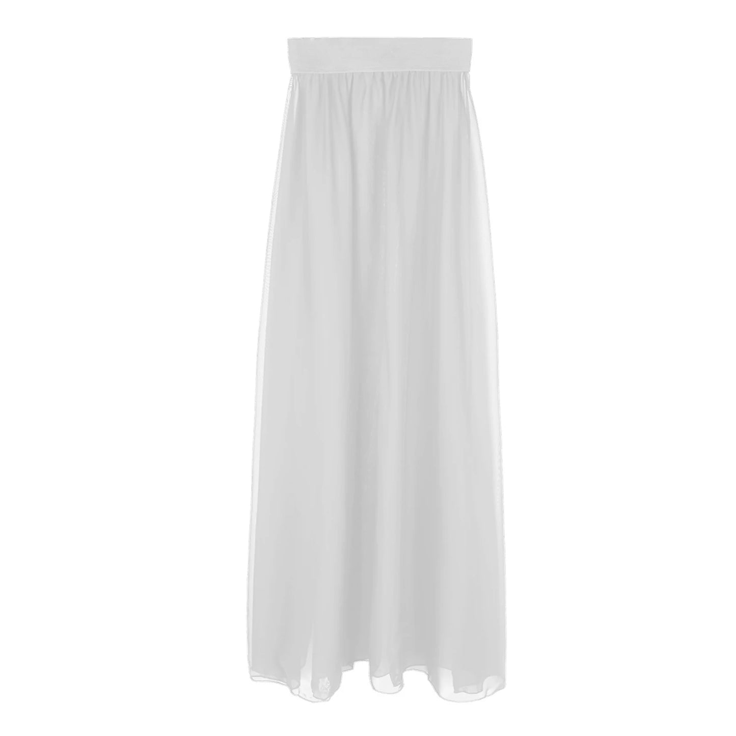 Sexy Women Sheer See Through Chiffon Maxi Skirts High Split Flowy Long Skirt Transparent Bikini Cover Up Bottoms Pool Party Club - Seprincess