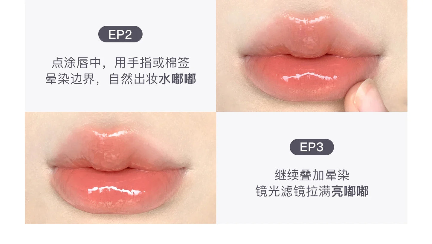 FLORTTE Lipstick Blooming Lovely Series Mirror Water Lip Glaze  Not Easy to Stick Cup Solid Lip Balm Cute Girls Makeup