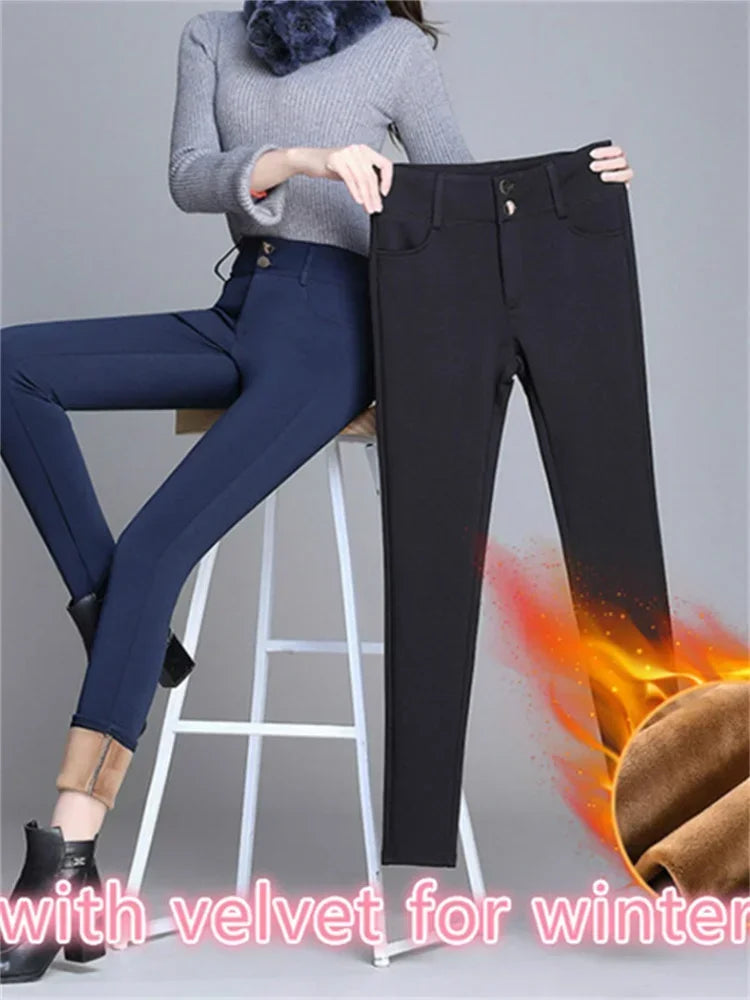 2022 New Fashion High Waist Autumn Winter Women Thick Warm Elastic Pants Quality S-5XL Trousers Tight Type Pencil Pants