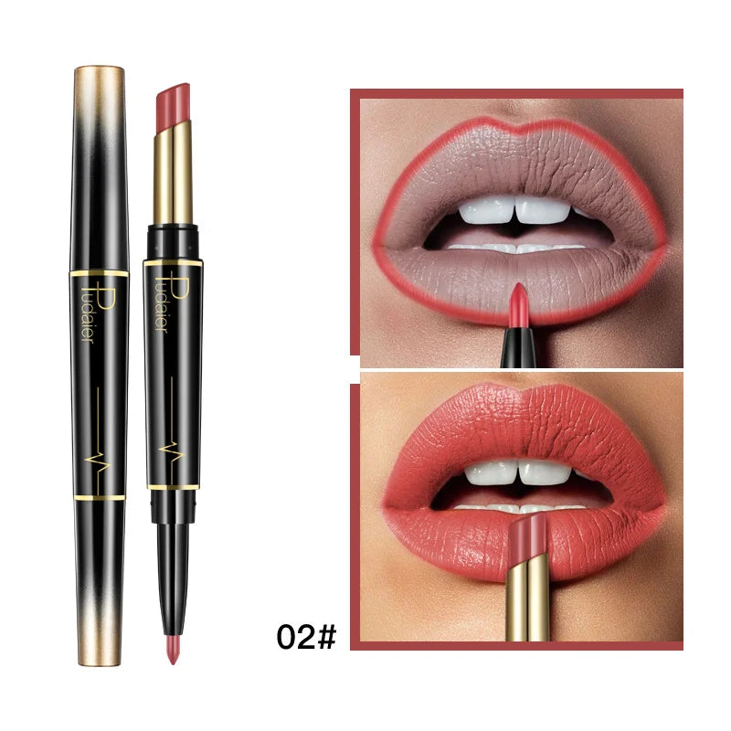 2 in 1 Double Head Lipstick & Lip Liner Makeup Set Matte Velvet Lipstick Creamy Lip Pencil - Seprincess