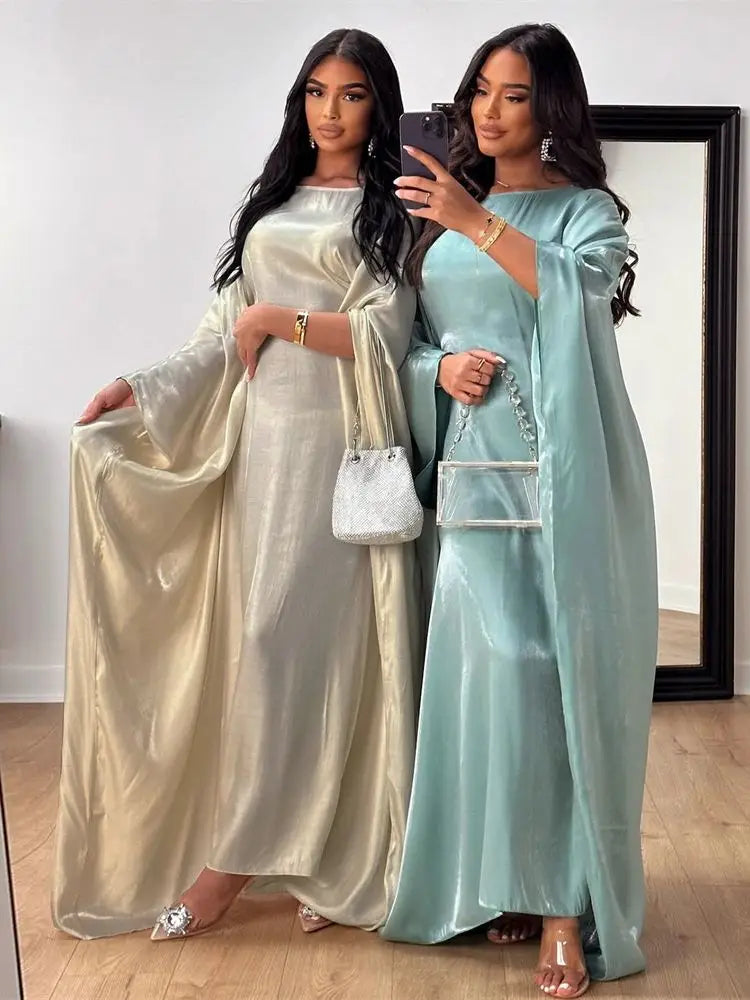 Ramadan Summer Batwing Sleeve Satin Butterfly Abaya Islam Muslim Maxi Dress Kebaya Women Kaftan Robe Musulmane Femme Vestidos - Seprincess