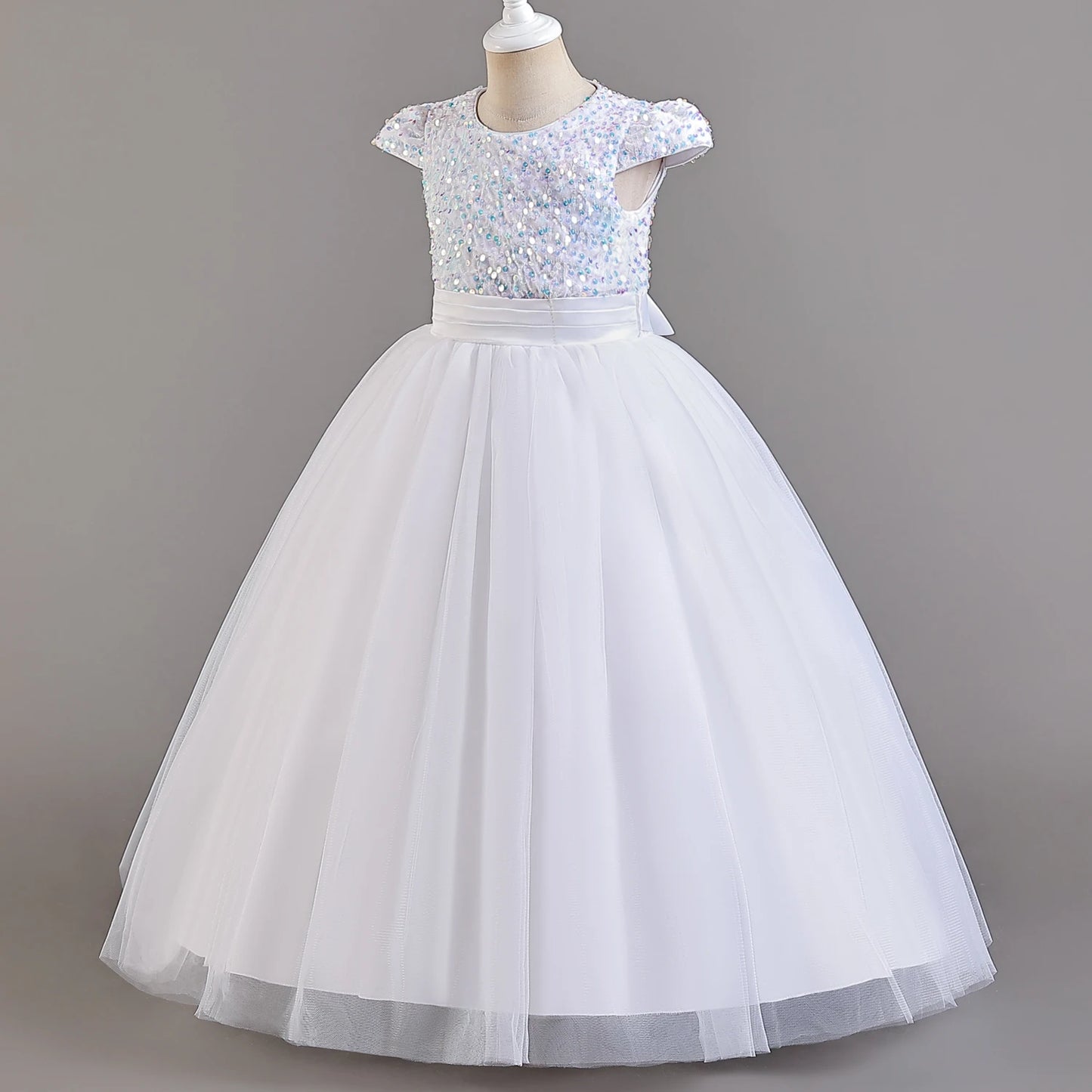 Sparkly Sequins Short Sleeves Flower Girl Dresses Tulle Kids Birthday Party Pageant Prom Gown Teen Girls Bridesmaid Dresses - Seprincess