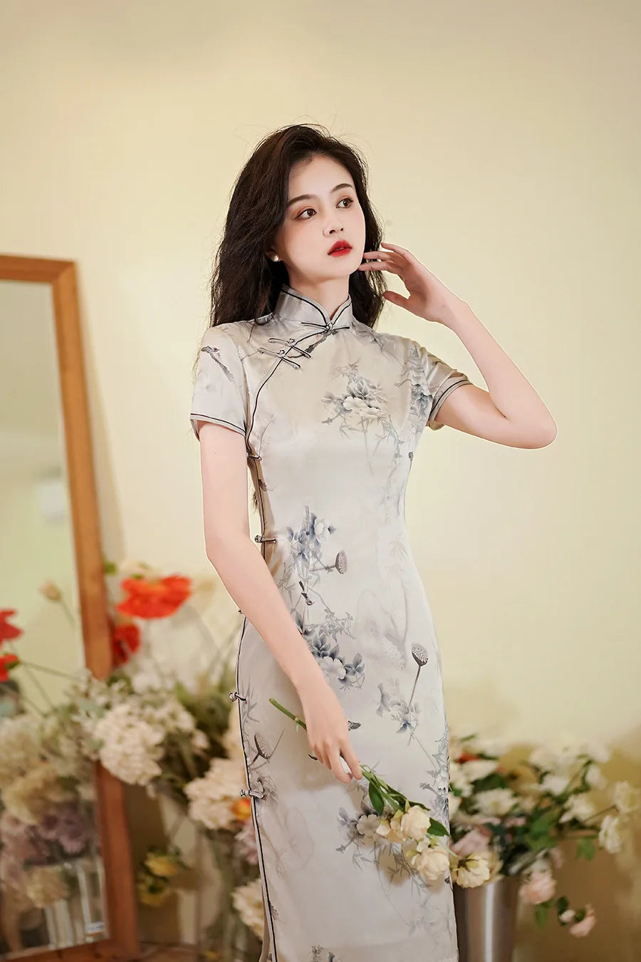 Chinese Style Dresses Women Green Print Cheongsams Elegant Chinese Traditional Dress Satin Vestido Chino Oversize 3Xl4Xl Qipao - Seprincess