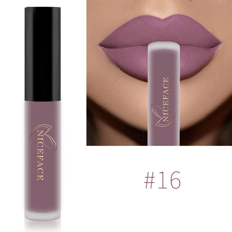 NICEFACE Hot Color Lip Gloss Waterproof Matt Lipgloss Lasting Nude Liquid Lipstick Cosmetic Sexy Women Lip Tint Makeup Lip Stain