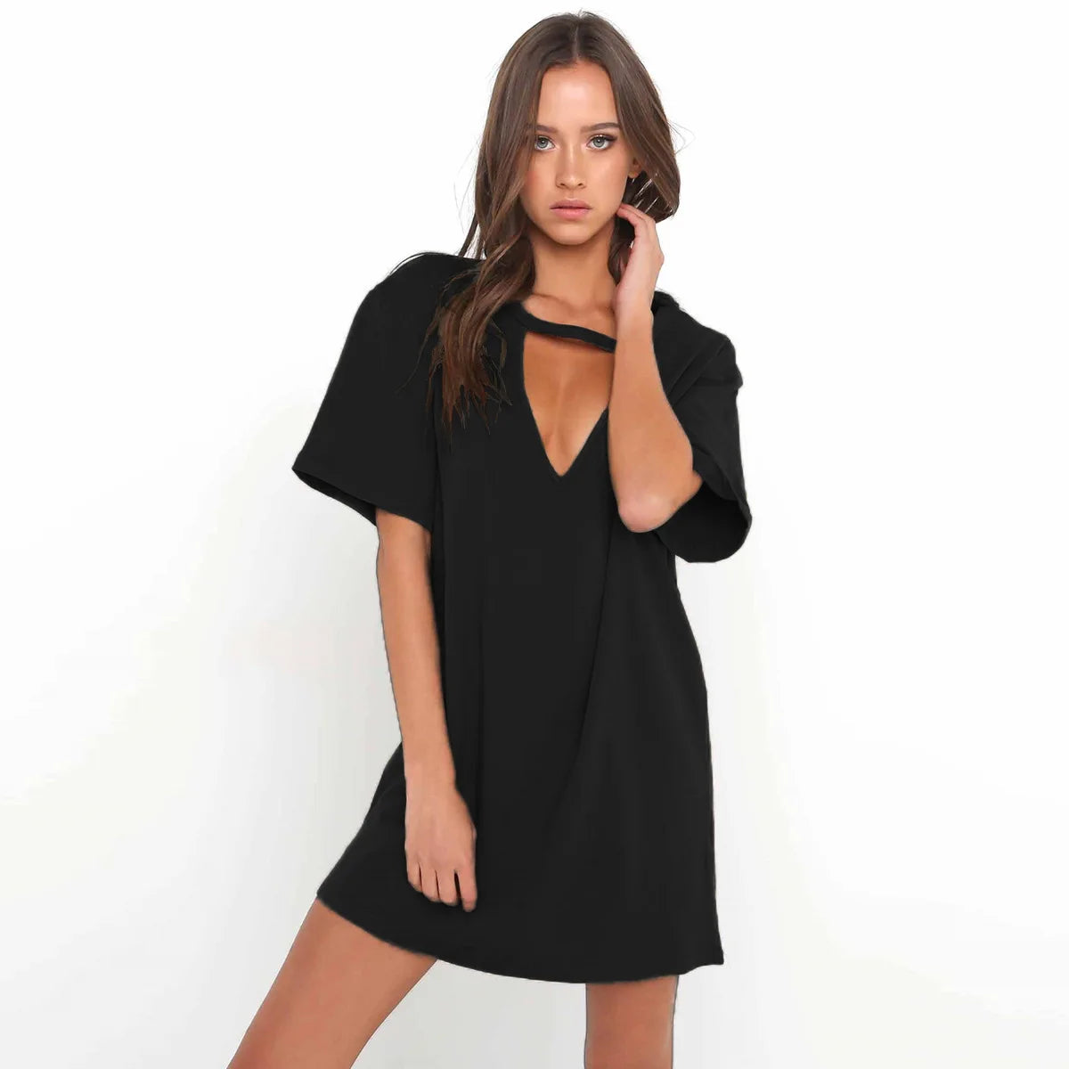 Sexy Elegant Dress Wrap Deep V Neck Cut Out Loose Dress Women Solid Color Short Sleeve Mini Dress Club Party Vestidos - Seprincess