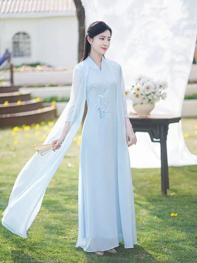 Modified Style Cheongsam Young Simple Elegant Retro Chinese Style Modern Long Qipao High-end Oriental Wedding Party Floral Dress - Seprincess