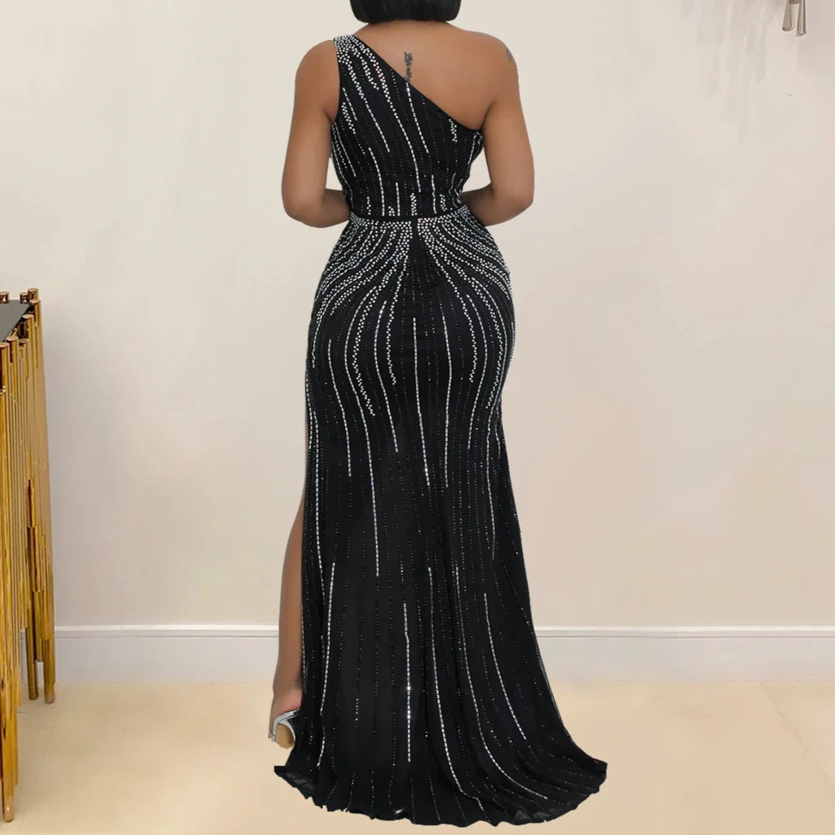 Women One Shoulder Dress Diamonds Rhinestones Elegant Party Dresses Woman Slit Sexy Evening Cocktail Prom Dresses Vestidos HX518 - Seprincess