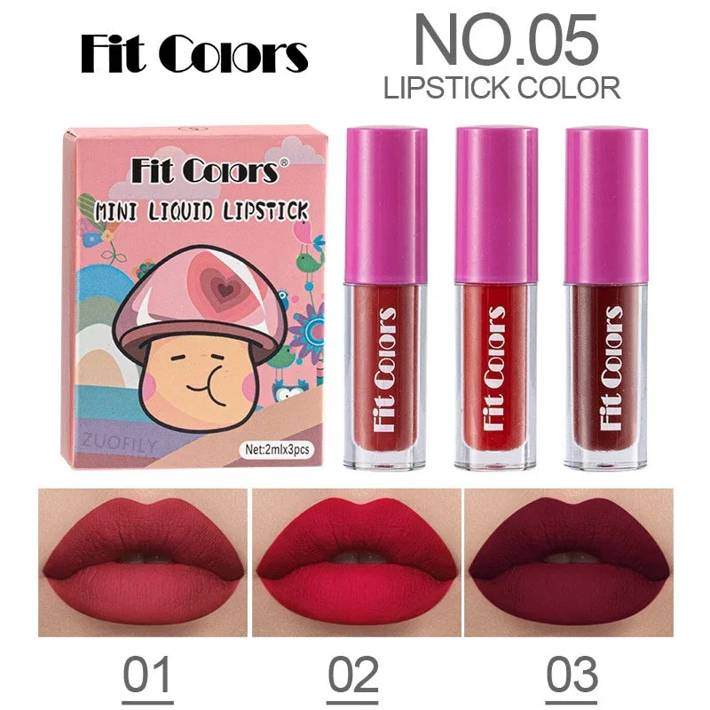 Cute Lipstick Set 3pcs/set Velvet Matte Waterproof Red Nude Black Lip Stick Tint Makeup Mini Lip Gloss Kit Plumping Lip Oil Set - Seprincess