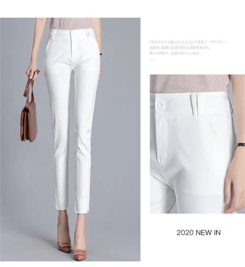 White Pants 2024 New Spring Summer High Waist Slim Stretch Pencil Pants Office Ladies Elegant Suit Pants Women Straight Trousers