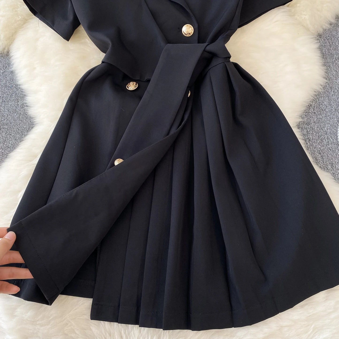 Retro Black Blazer Dress Women Lapel Short Sleeved Short Dresses Summer Casual Short Sleeve Slim Bandage Dress Vestidos - Seprincess