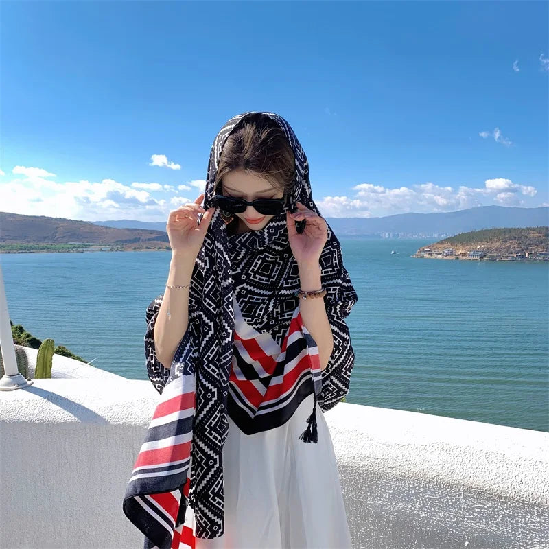 2018 New 90x180cm Twill cotton Pareo Beach Cover-Ups Women Large Beach Dress Bikini Bathing Swimwear Cover Up Sarong Wrap Scarf