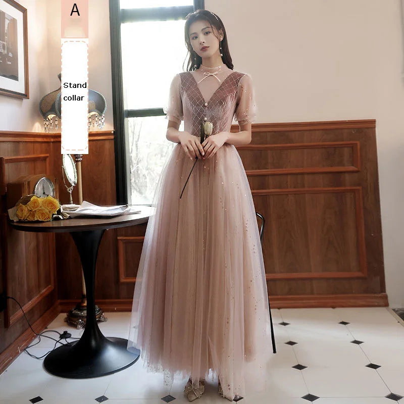 2022 New 4 Styles Bridesmaid Dress Bow Retro Elegant Long-sleeved Chic Temperament Long Evening Dress For Wedding Women Guest - Seprincess