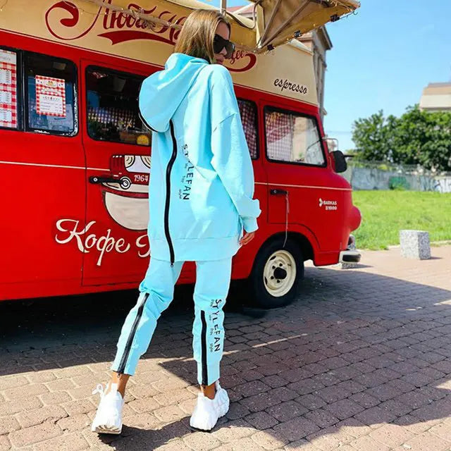 Women Letter Sweatshirts 2Piece Sets Tracksuit Oversized Suit 2022 Autumn Female Korea TrouserPullover Pants Suits Female - Seprincess