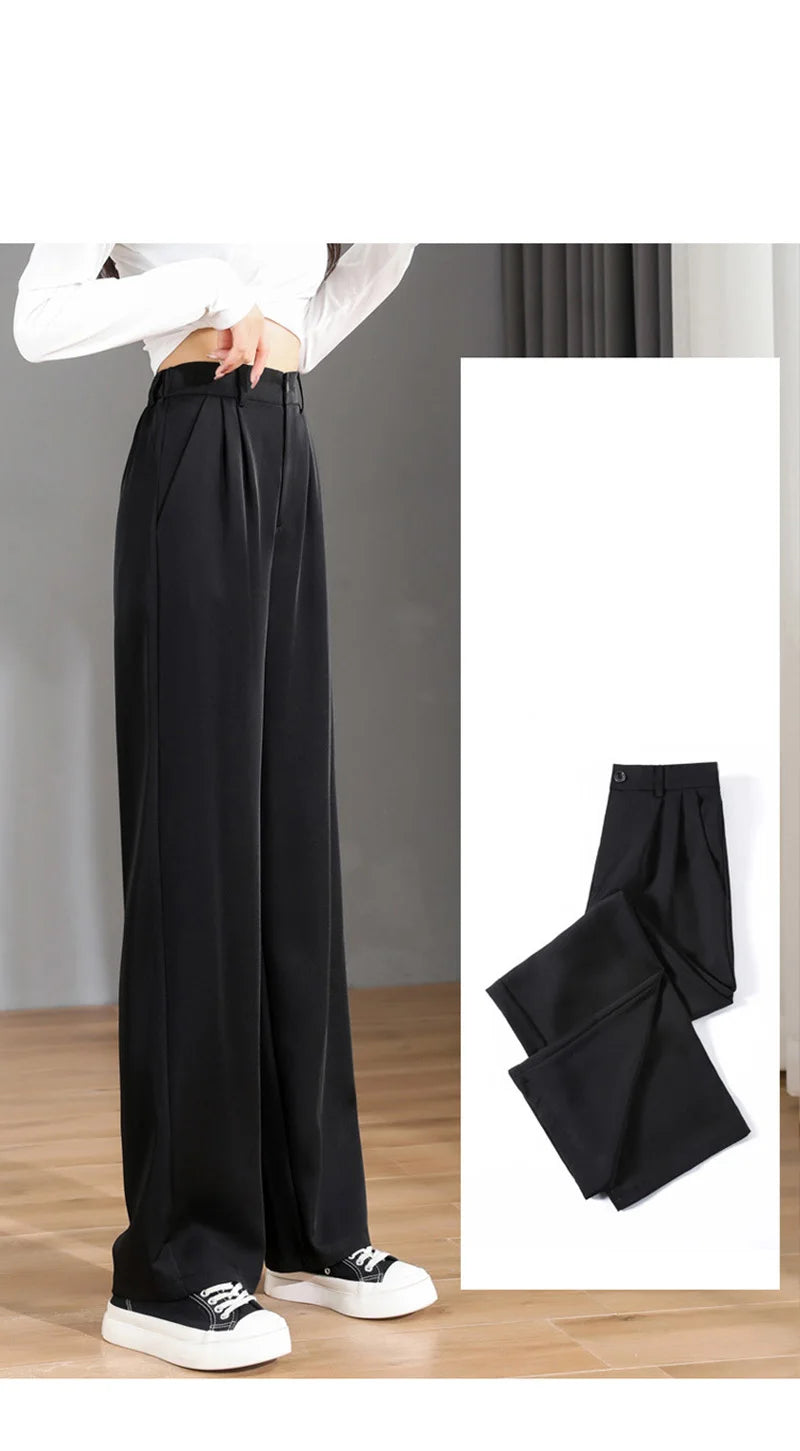 Women Chic Office Wear Straight Pants Vintage High Ladies Trousers Baggy Korean 2024 Spring/Summer/Autumn Wide Leg Female