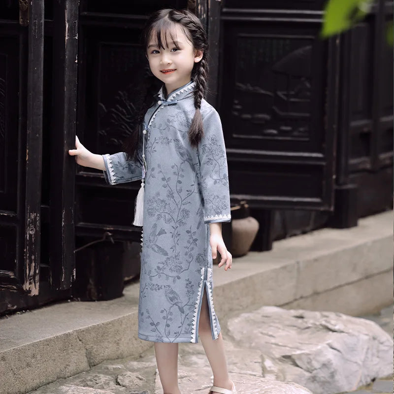 Children's Hanfu Cheongsam 2023 Autumn Winter New Retro Princess Dress Chinese Traditional Qipao Baby Girl Qipao Dress Kids - Seprincess