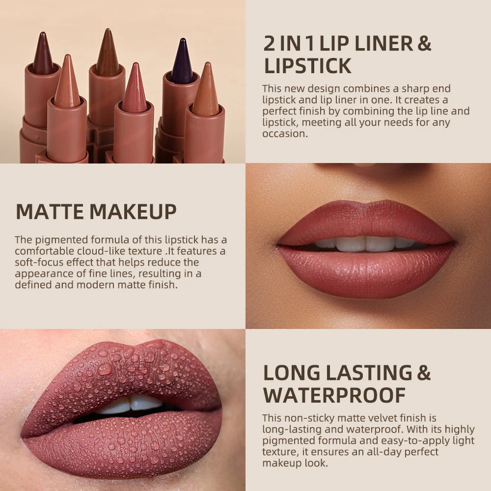 Matte Liner Lipstick Pen Gradient Lip Liner Red Brown Lipsticks Pencil Lasting Waterproof Lip Stick Sexy Women Lip Cosmetics - Seprincess