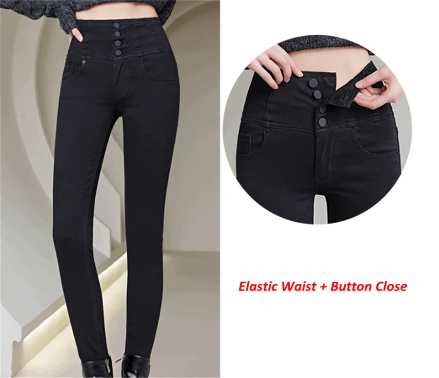 Button Fly Jeans High Waist Front for Women Tummy Control Stretch Denim  Black Petite XS - 4XL  Dress Pants With Pocket ouc433