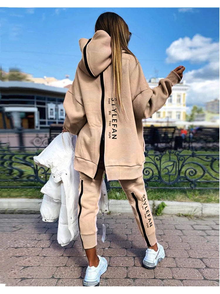 Women Letter Sweatshirts 2Piece Sets Tracksuit Oversized Suit 2022 Autumn Female Korea TrouserPullover Pants Suits Female - Seprincess