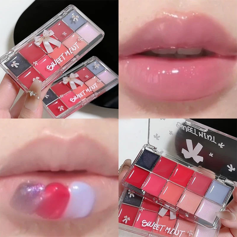 Real 10-Color Lip Palette Lip Gloss and Lipstick Glossy Moisturizing Pigmented Multifunctional Original Cosmetics - Seprincess