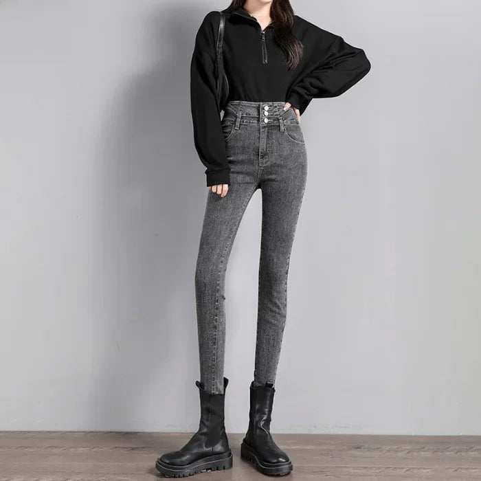 Black High-waisted Slimming Denim Jeans For Women Butt-lifting Tummy-control Features