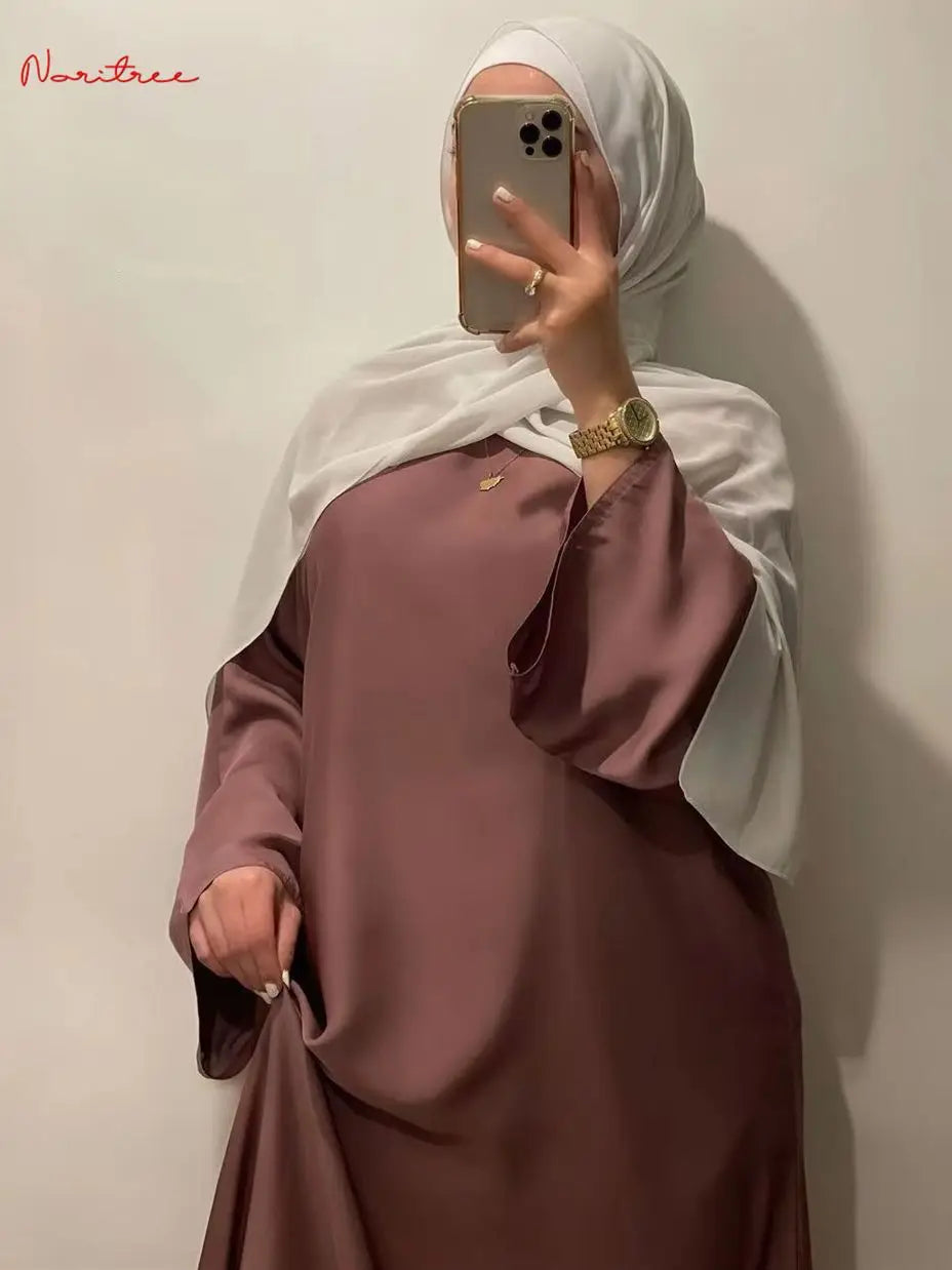 Fashion Satin Sliky Djellaba Muslim Dress Dubai Full Length Flare Sleeve Soft Shiny Abaya Dubai Turkey Muslim Islam Robe WY921 - Seprincess