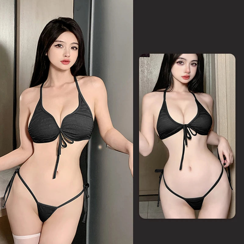 Bra Set Bikini revealing deep V-strap fetish sexy adult womens clothing lingeries sexy female sexy and female underwear - Seprincess