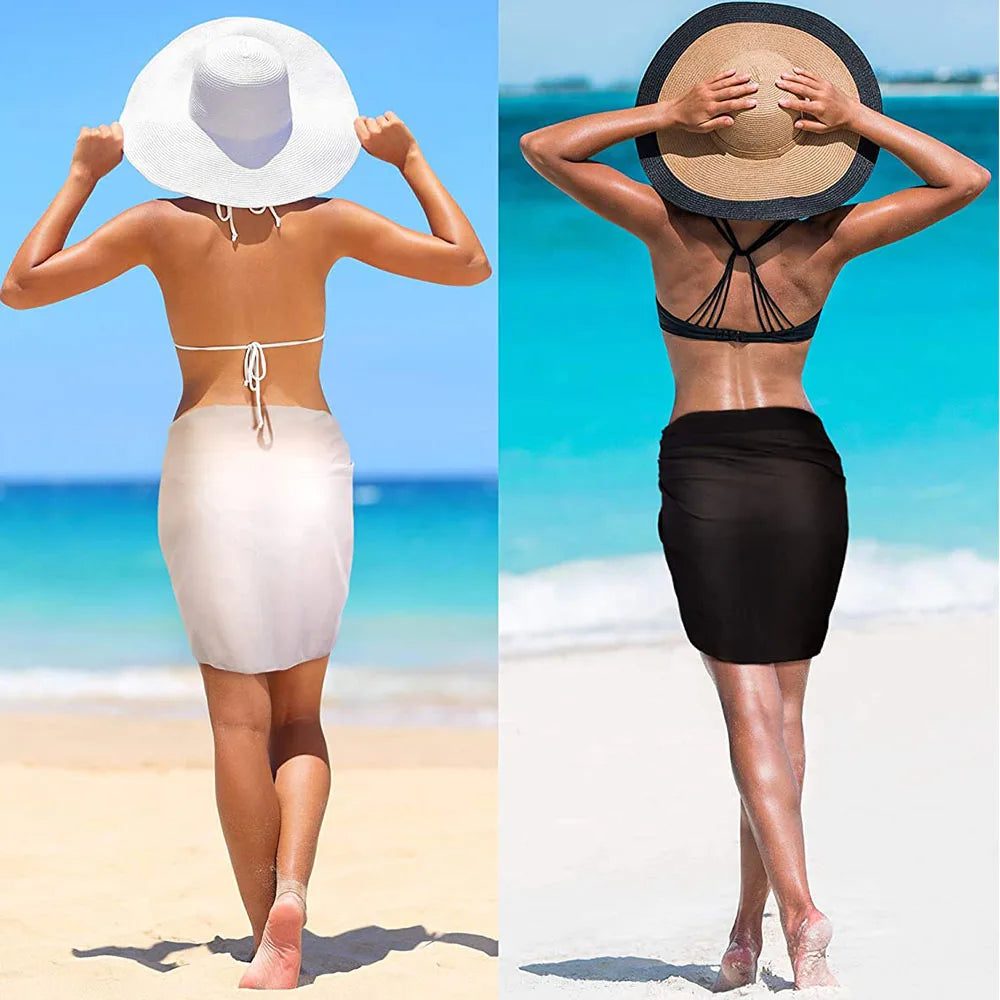 Women Short Sarongs Swimsuit Coverups Beach Bikini Wrap Sheer Short Skirt Chiffon Scarf Cover Ups for Swimwear - Seprincess