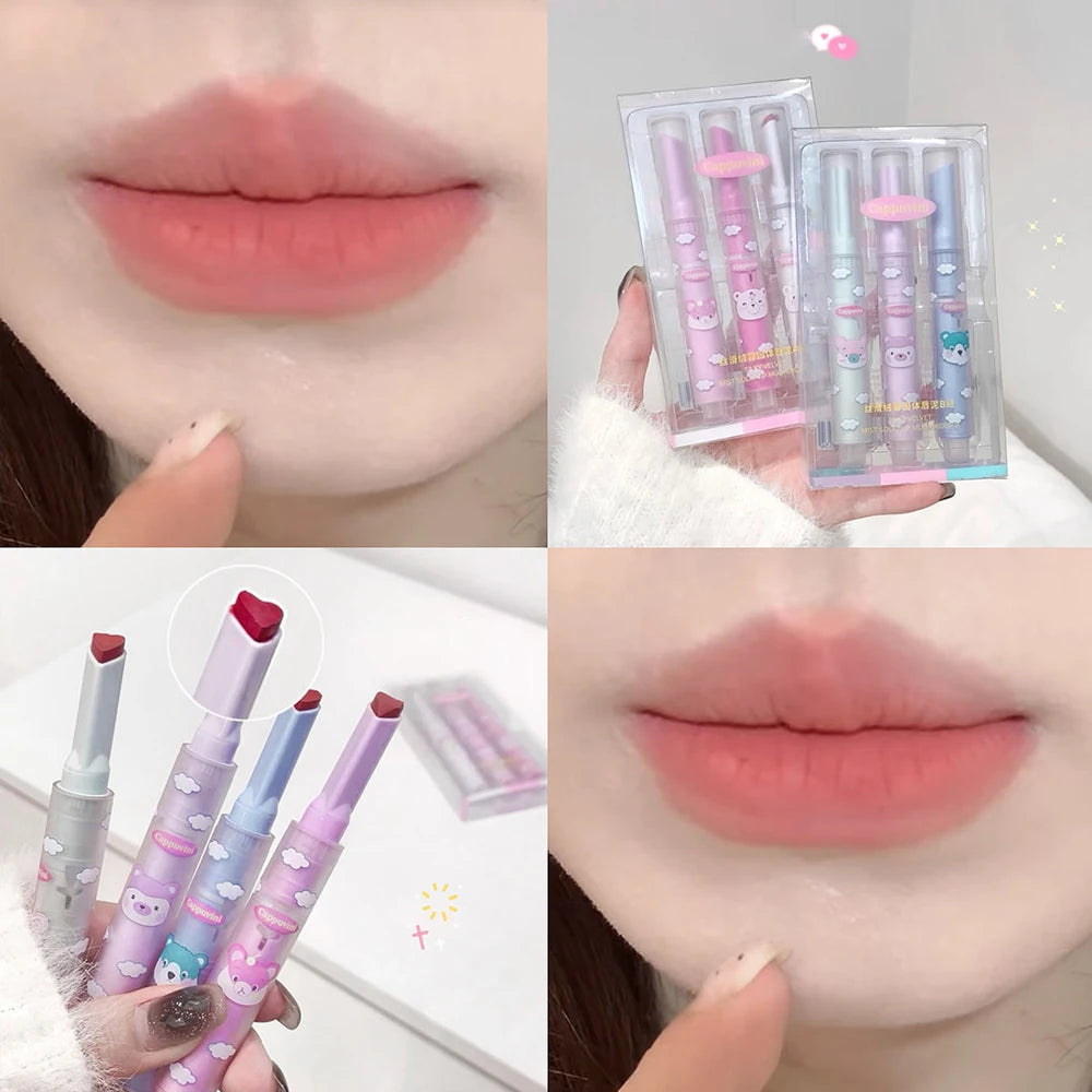 6 Colors Heart-shaped Velvet Lipstick Makeup Waterproof Non-stick Cup Matte Solid Lip Tint Pen Lasting Sexy Red Lipstick Pencil - Seprincess