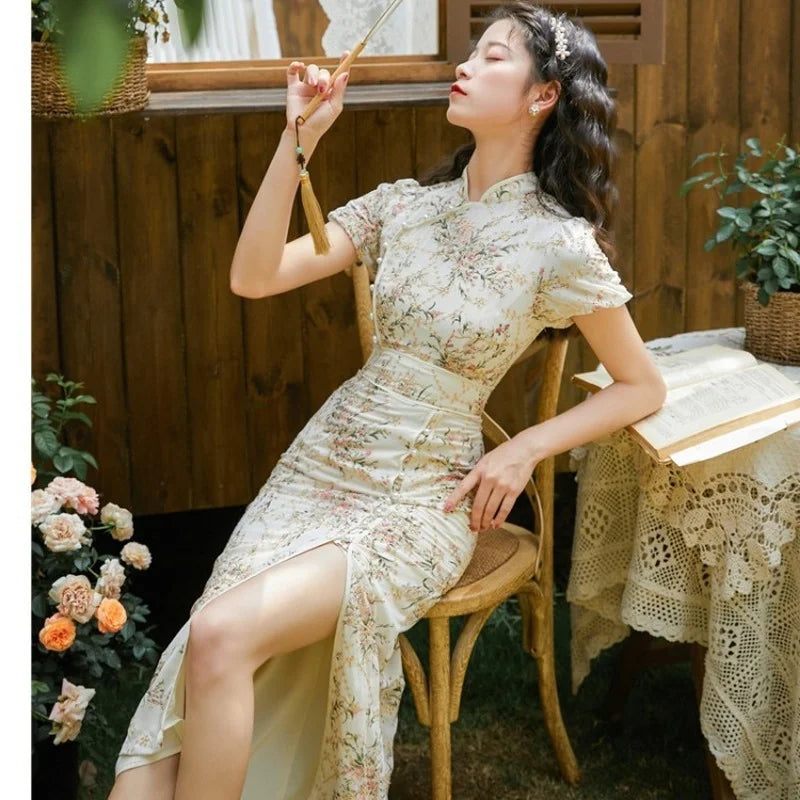 2023 Summer Improved Cheongsam Chinese Traditional Dress Embroidery Retro Oriental Party Floral Qipao Evening Dress  for Women - Seprincess