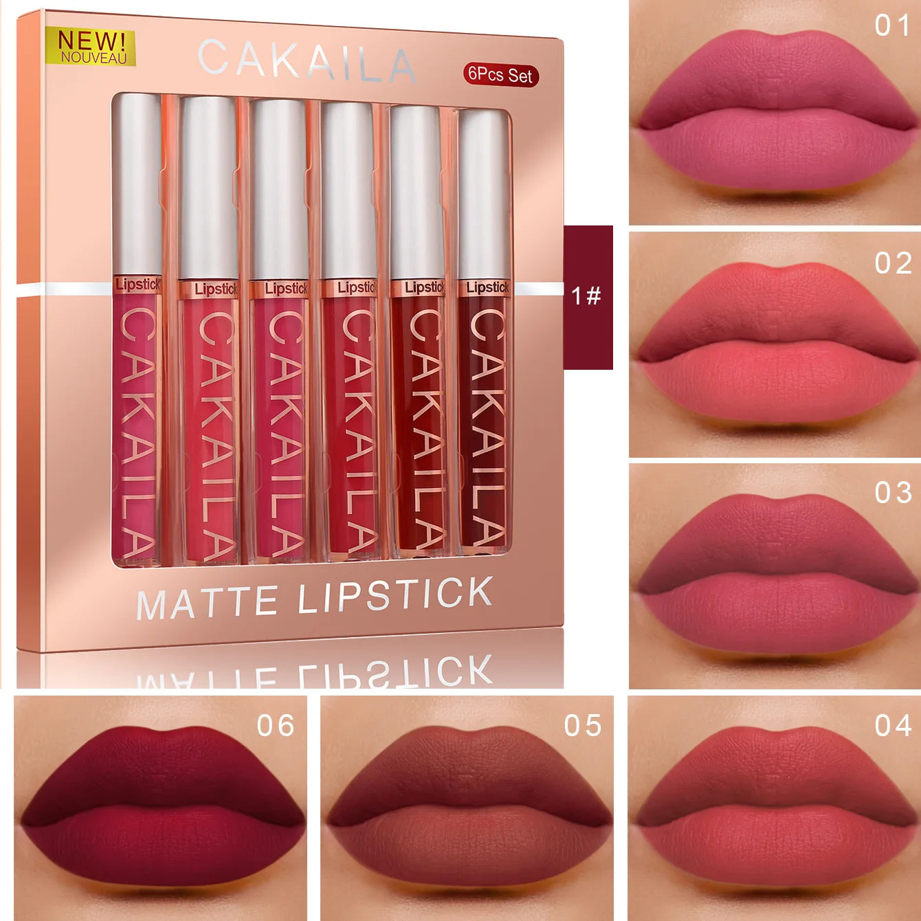 CAKAILA 6Pcs/Set Velvet Matte Lipstick 24HR Lasting Rich Matte Finish Liquid Lipstick Lip Gloss Nude Glaze Makeup Cosmetic - Seprincess