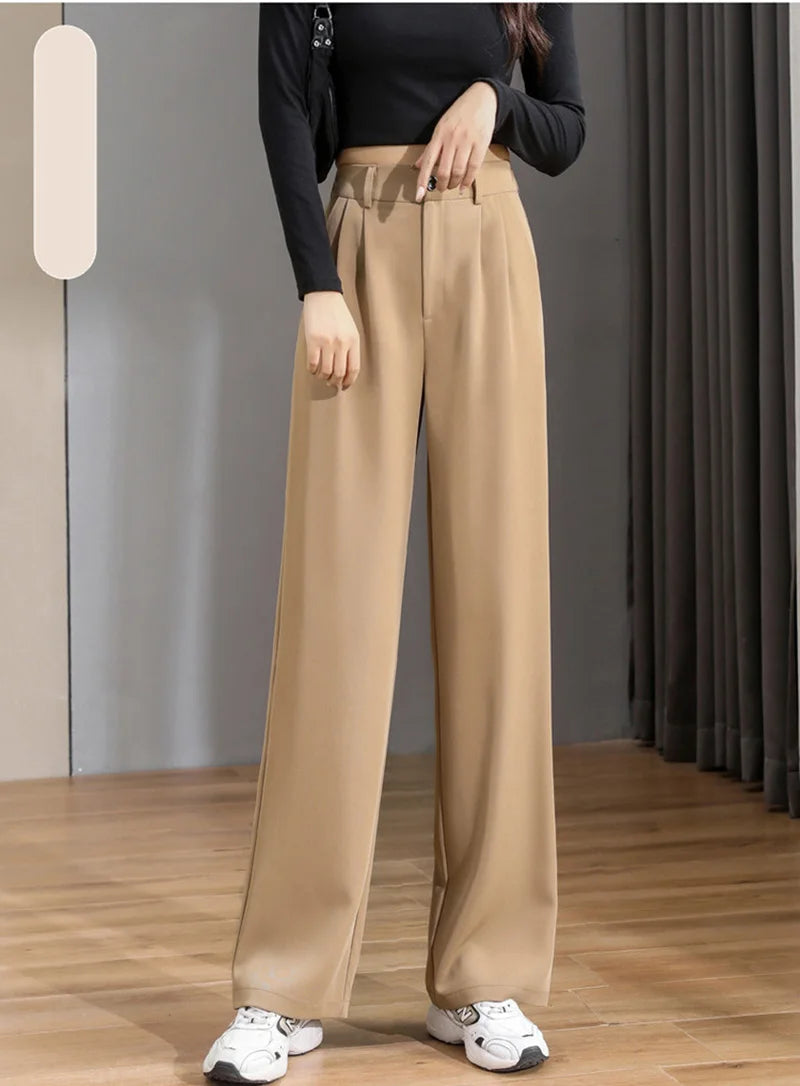 Women Chic Office Wear Straight Pants Vintage High Ladies Trousers Baggy Korean 2024 Spring/Summer/Autumn Wide Leg Female