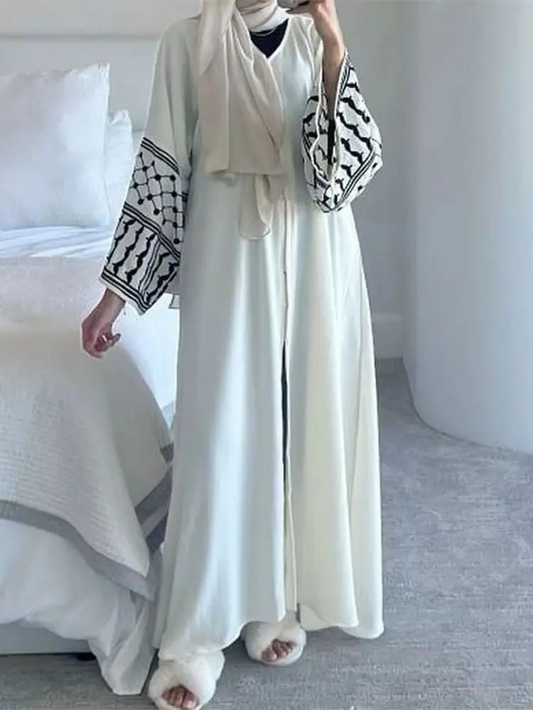 Linen Butterfly Embroidery Open Abaya Dubai Luxury 2024 Muslim Modest Kaftan Kimono Dresses Coat for Women Islam Clothing Kebaya - Seprincess