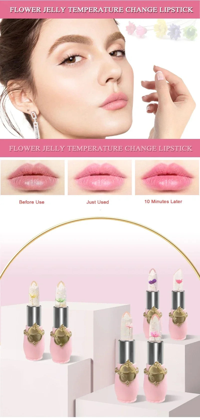 Waterproof 6-color Transparent Moisturizing Jelly Color Changing Lipstick Temperature Changing Flower Lipstick Lip Balm - Seprincess