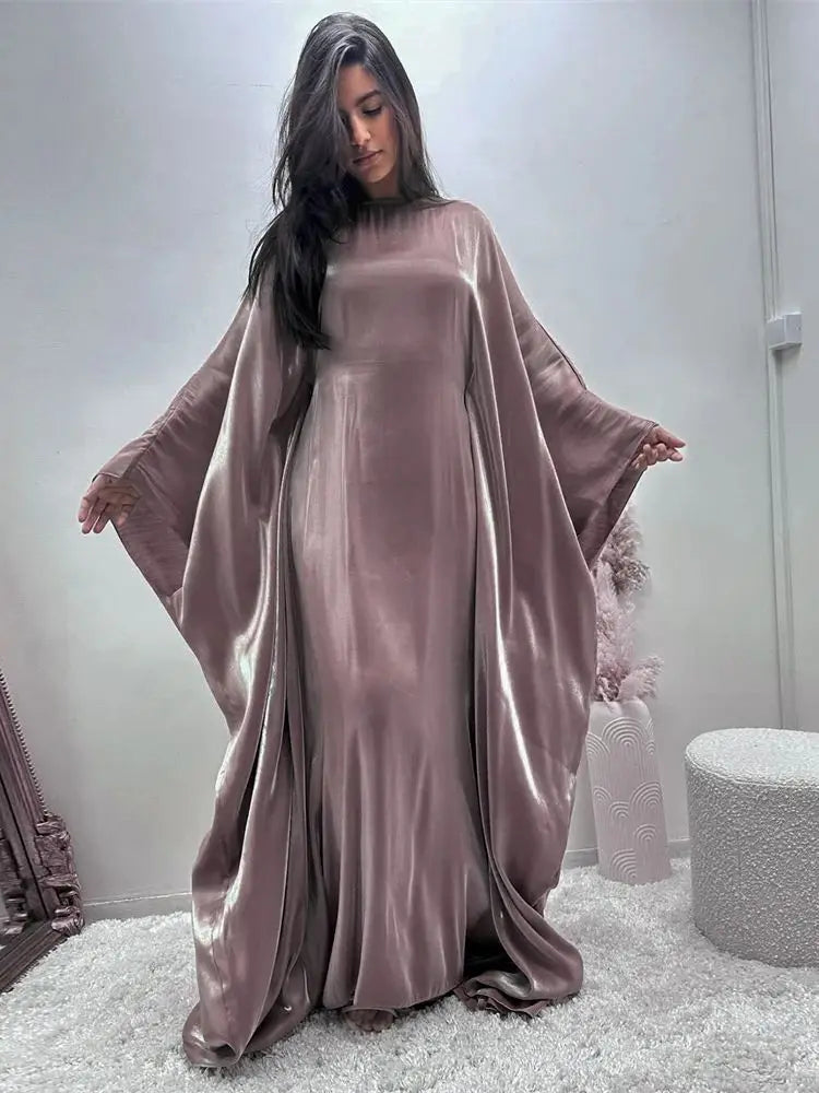 Ramadan Eid Satin Batwing Butterfly Abaya Dubai Luxury 2024 Muslim Maxi Kaftan Dress Abayas For Women Kebaya Robe Femme Vestidos - Seprincess