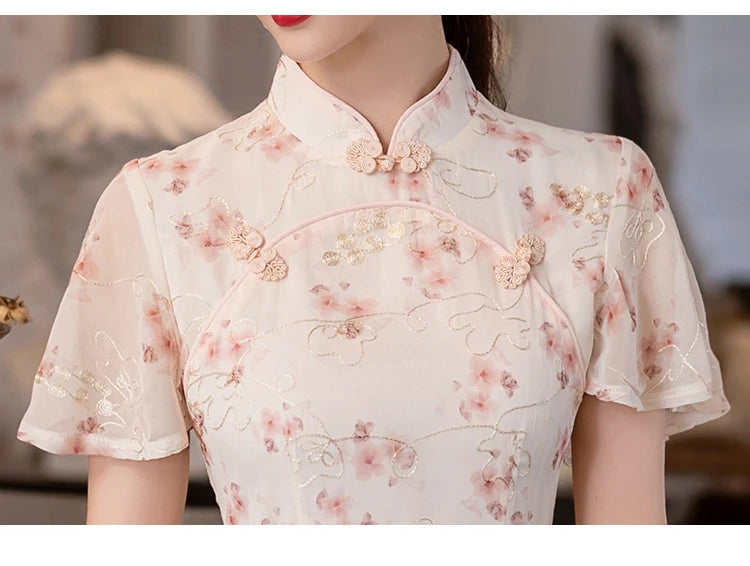 Summer Short Sleeve Qipao Fashion Modern Trend Ethnic Traditional Chinese Clothing Embroidery Cheongsam Dress for Women - Seprincess