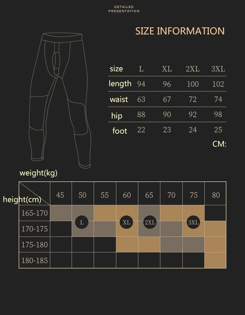 Winter Warm Mens Warm Leggings Tight Men's Long Johns Fleece Wool Warm Underwear Elastic Tights Male Thermal Warm Pants