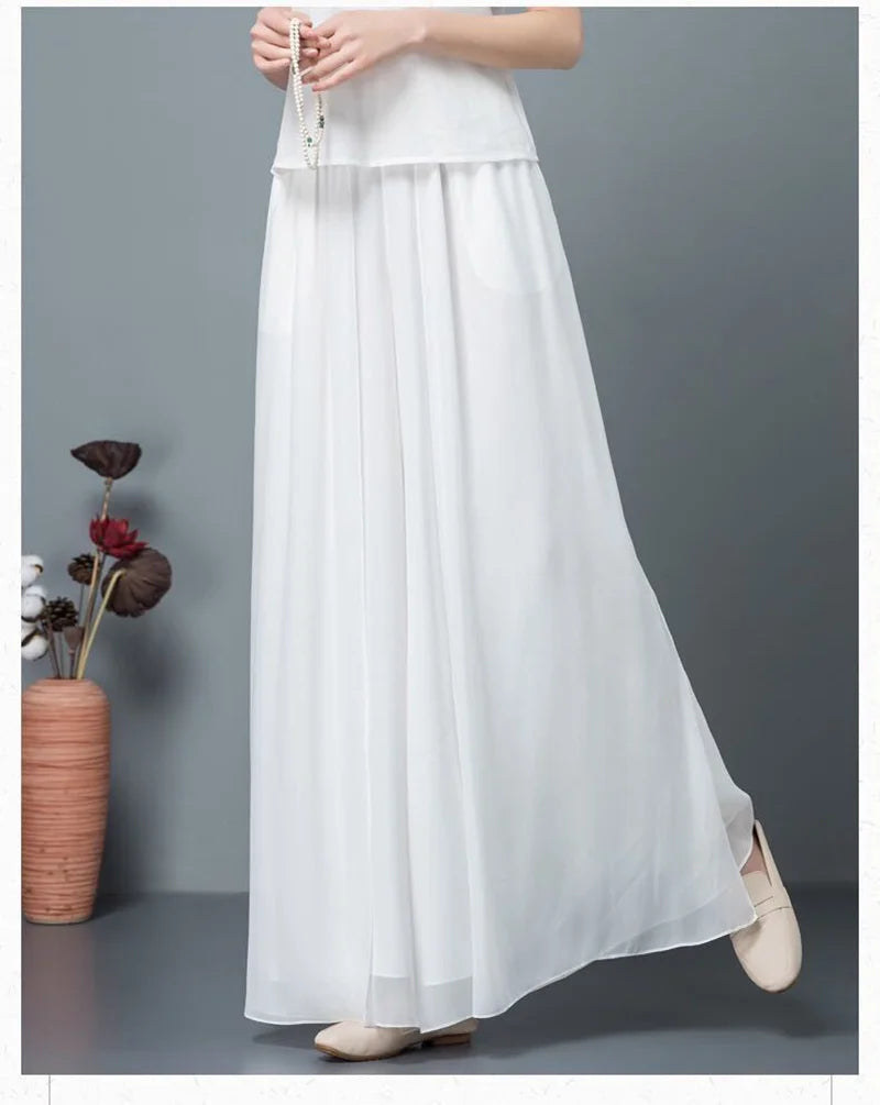 Women Chinese Classical Dance Clothing Female Elegant Trousers Practiice Clothes Modern Elastic Waist Ethnic Pants White Black - Seprincess