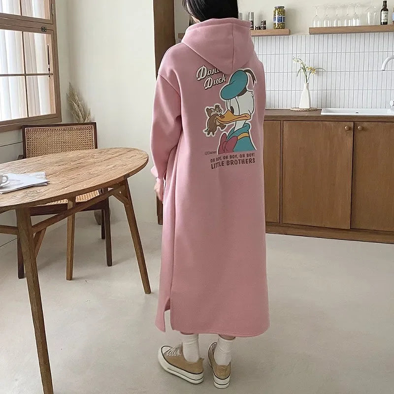 Dongdaemun Autumn/winter New Hooded Long Sweatshirt Petite Long Sleeve Dress Women's Spring Autumn Tweed Style Skirt - Seprincess