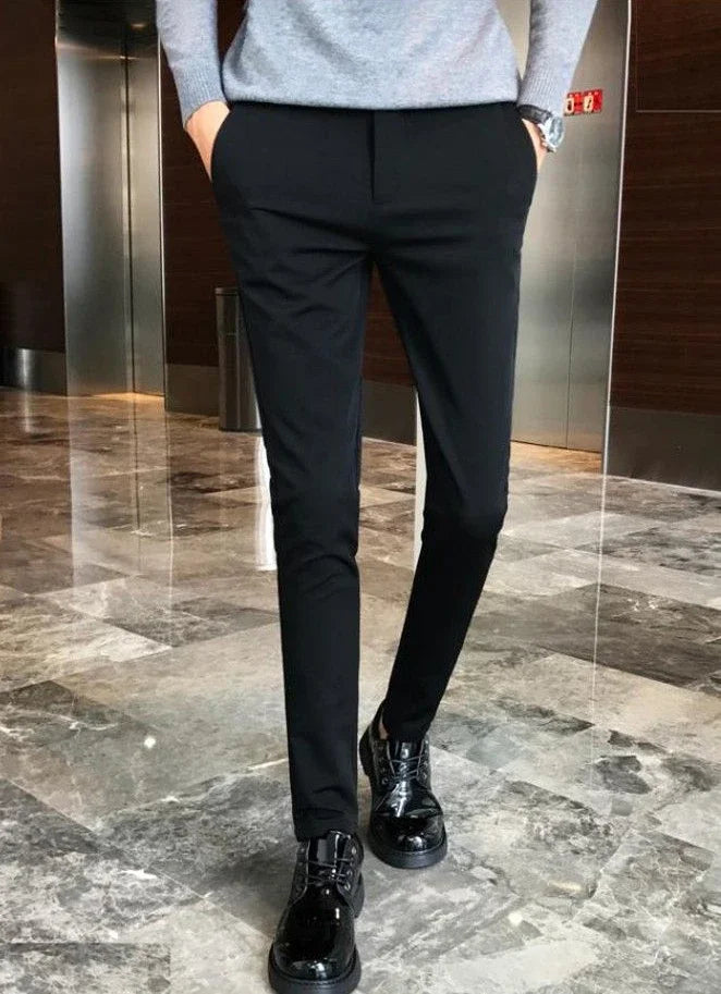 Elastic Business Tressed Male Suit Trousers 9 Cropped Fluid Stretch Social Tailoring Men's Summer Pants Draped Slim Fit Fabric