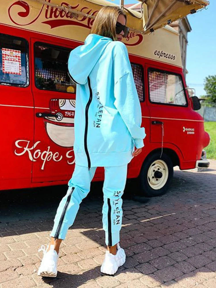 Women Letter Sweatshirts 2Piece Sets Tracksuit Oversized Suit 2022 Autumn Female Korea TrouserPullover Pants Suits Female - Seprincess