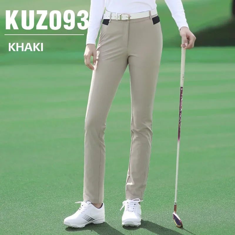 PGM Winter Elastic Fleece Golf Pants for Women Ladies Slim High Waist Long Trousers Women Keep Warm Zipper Athletic Pants XS-XL