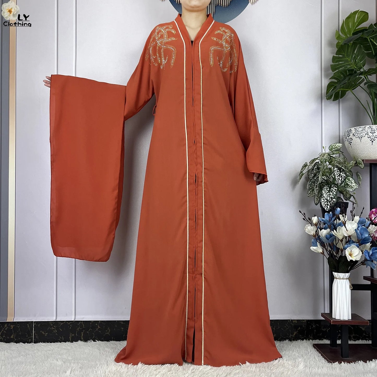 2024 For Women Elegant Dresses Dubai Party Outfits Long Sleeved Chiffon Dashiki Muslim Women Robe Open African Abaya Clothing