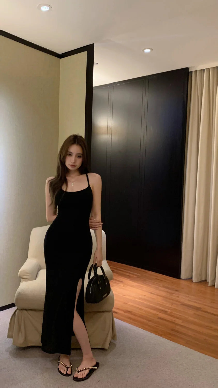 Backless Dresses Women Sexy Streetwear Simple Casual Korean Style Hotsweet New Summer Elegant Charming Mature Popular Slit Ins