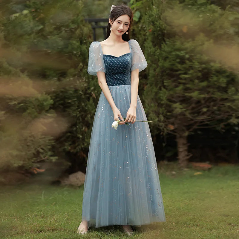 Autumn Winter Bridesmaid Dress New Women's Long Sleeve Corduroy Lace Splicing Style Dress Wedding Sisters Group Evening Dresses - Seprincess