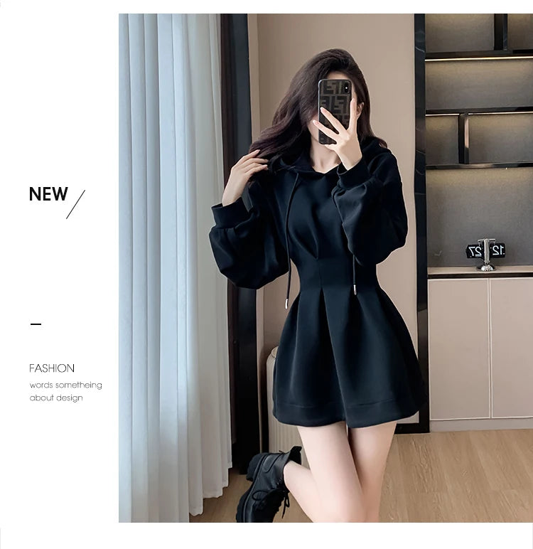 Spring Fall Hoodie Dress Women Long Sleeve Cute Hooded Mini Dress Slim Streetwear Dress Vestidos - Seprincess