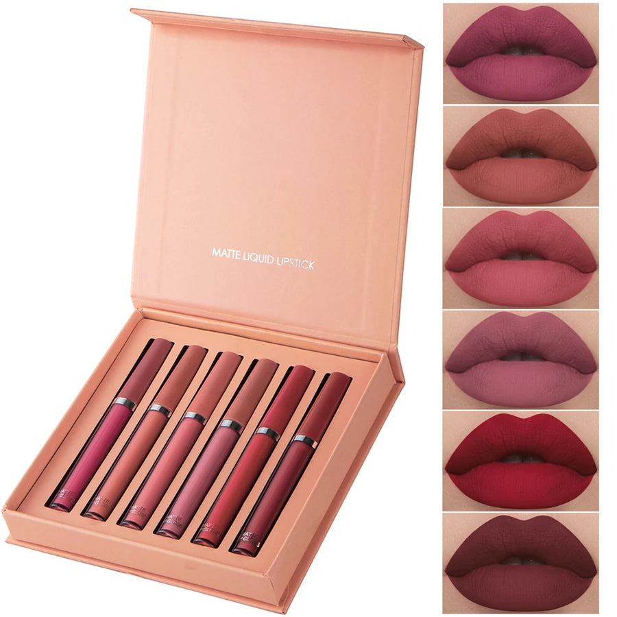 Holiday Gift Box 6PC/Set Matte Velvet Lip Gloss Waterproof Moisturizing Long-lasting Liquid Lipstick - Seprincess