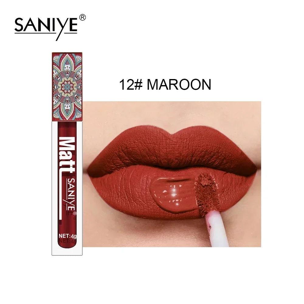 1PCS Waterproof Matte Nude Lip Gloss Brown Nude Pigment Dark Red Long Lasting Velvet Liquid Lipstick Women Makeup Lip Glaze