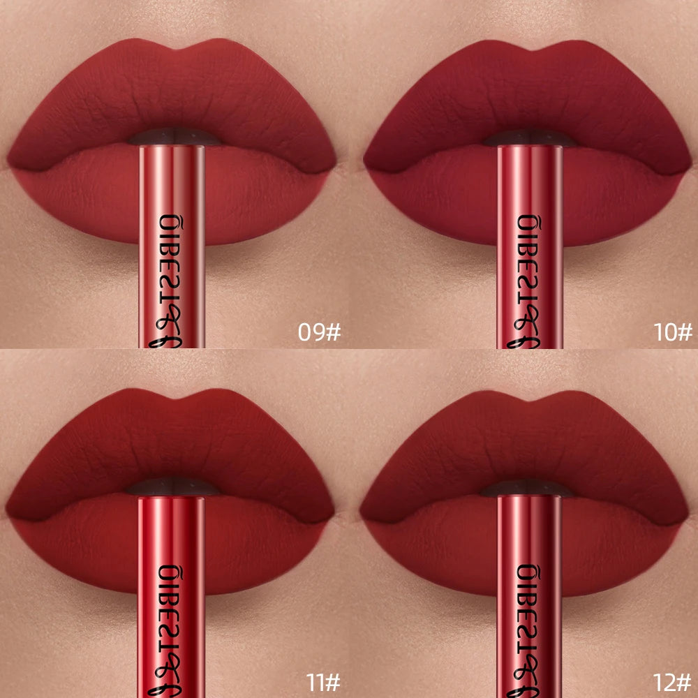 QIBEST Liquid Lipstick Waterproof Velvet Nude Matte Sexy Red Lip Gloss Long Lasting Nonstick Lip Stain Makeup 24 Colors Hots - Seprincess