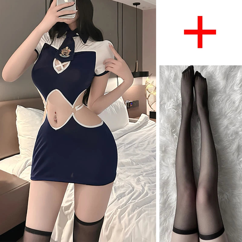 Erotic lingerie Tight Strap Police Girl Uniform Temptation Hollow fetish sexy womans costume Sex cosplay Women's clothing xxx - Seprincess